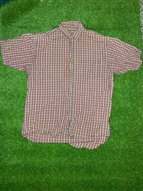 Vintage Y2K Red Gray White Stripped Flannel Sz M